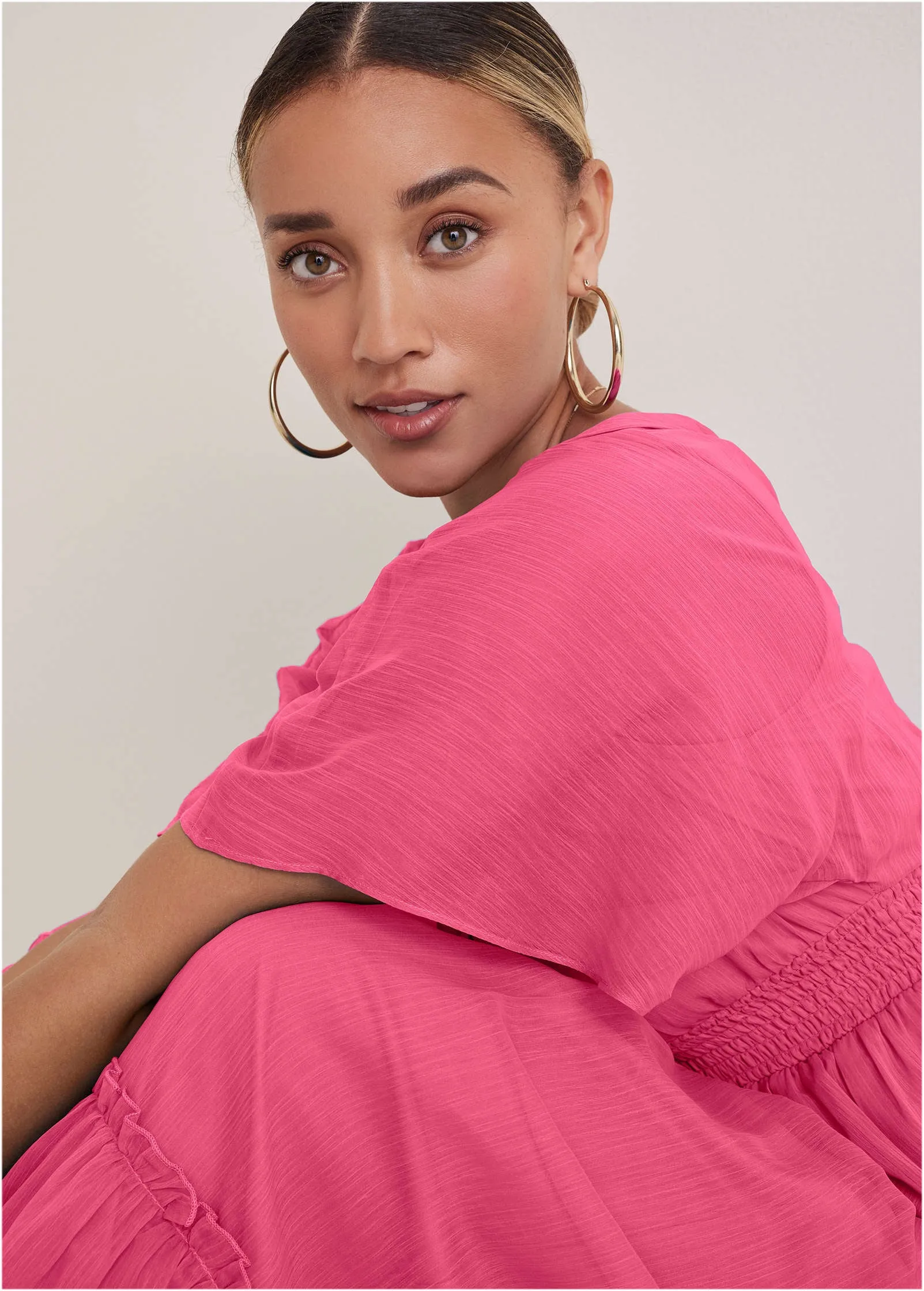 Flutter Sleeve Maxi Dress - Hot Pink