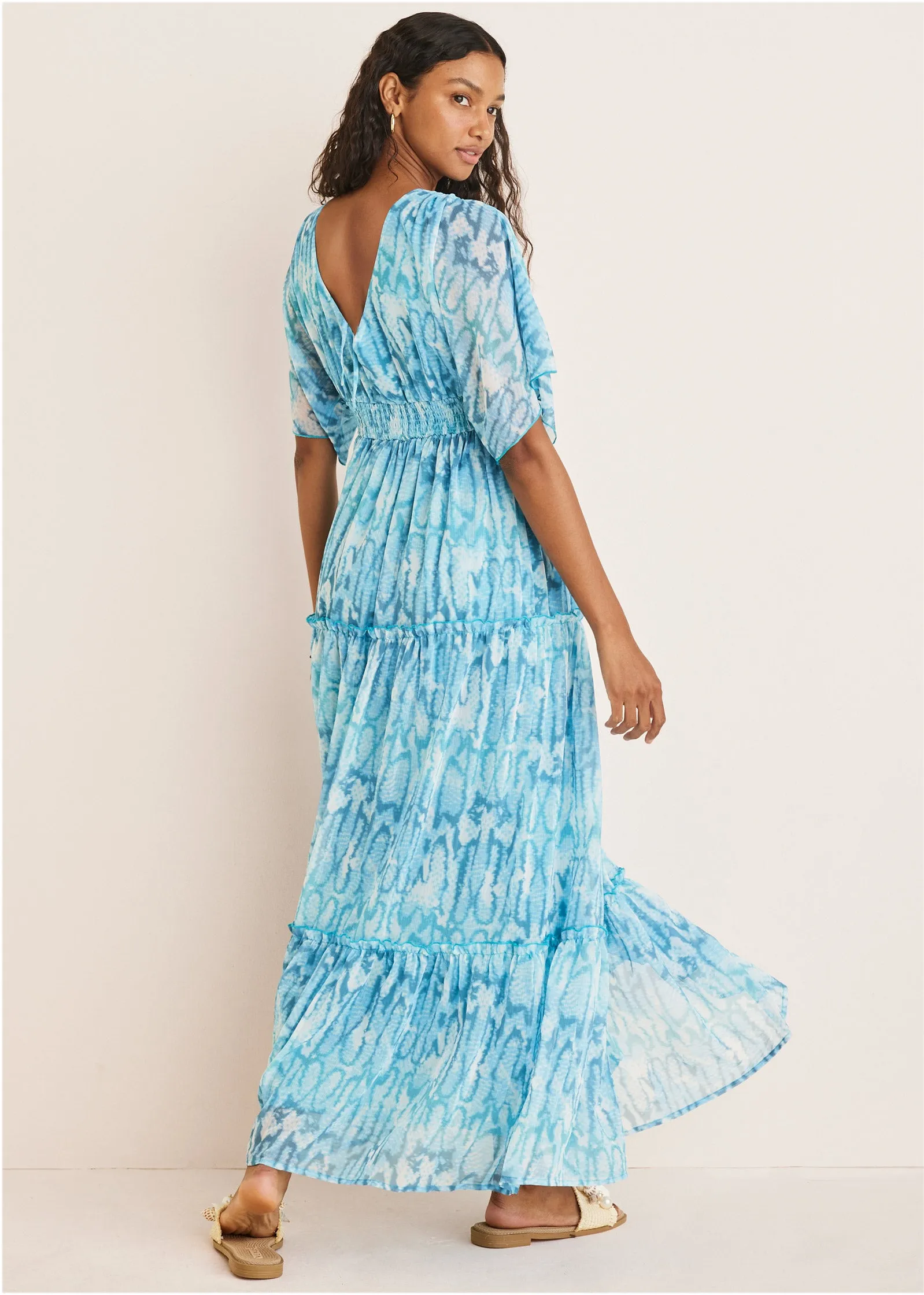 Flutter Sleeve Maxi Dress - Water Snake
