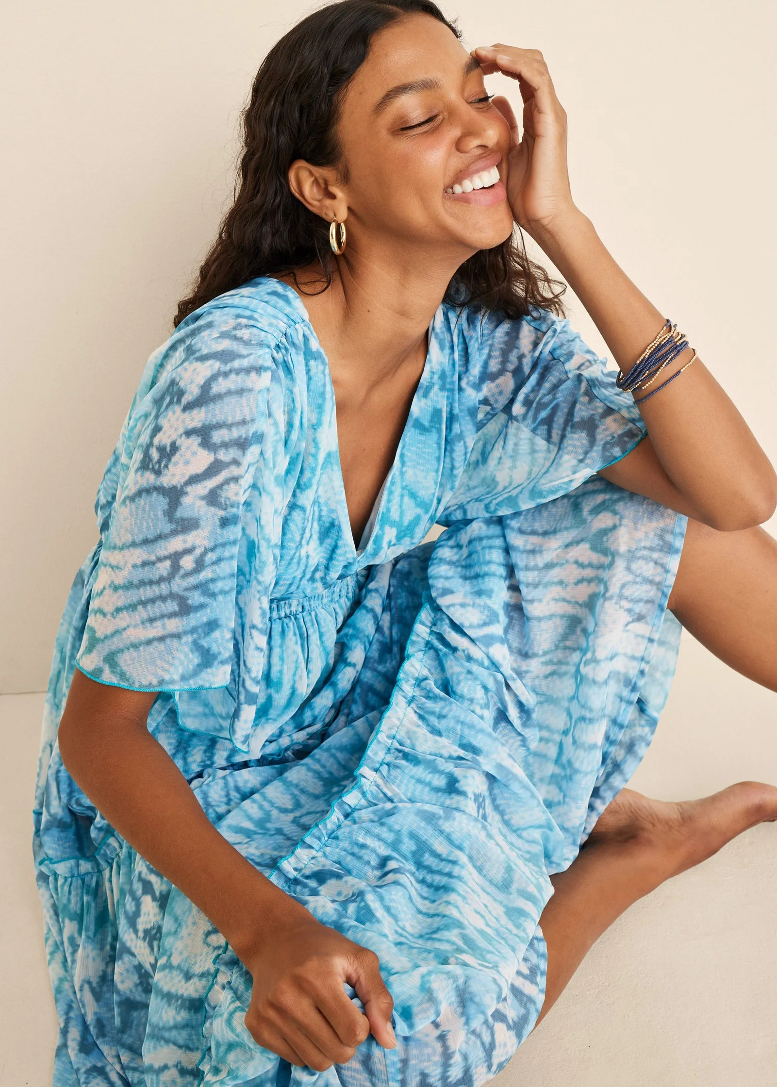 Flutter Sleeve Maxi Dress - Water Snake