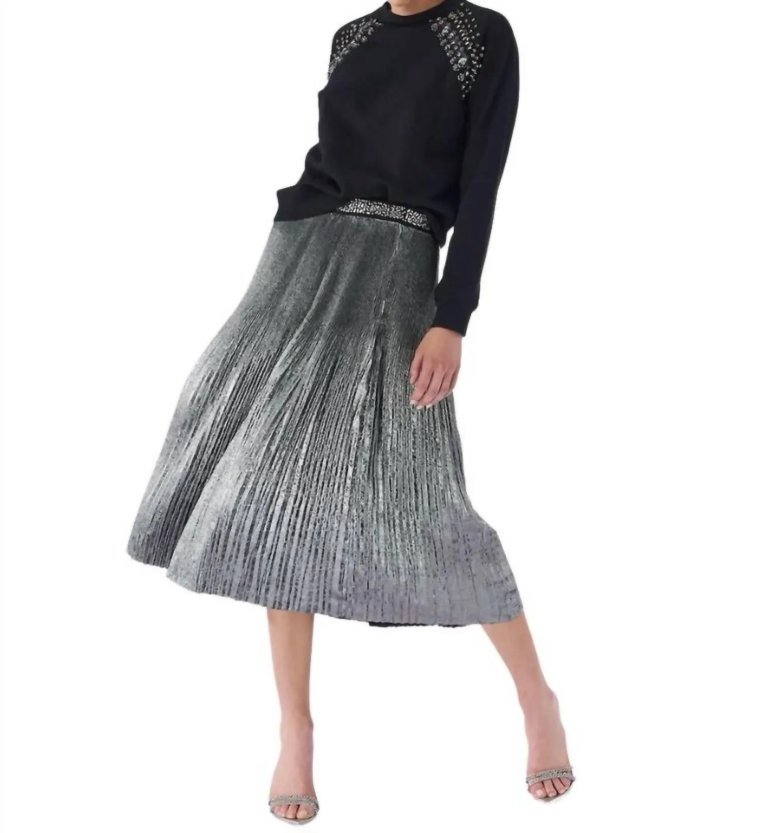 Foil Pleated Skirt In Silver