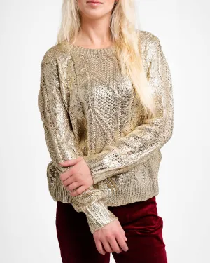 Foiled Cable Sweater In Gold