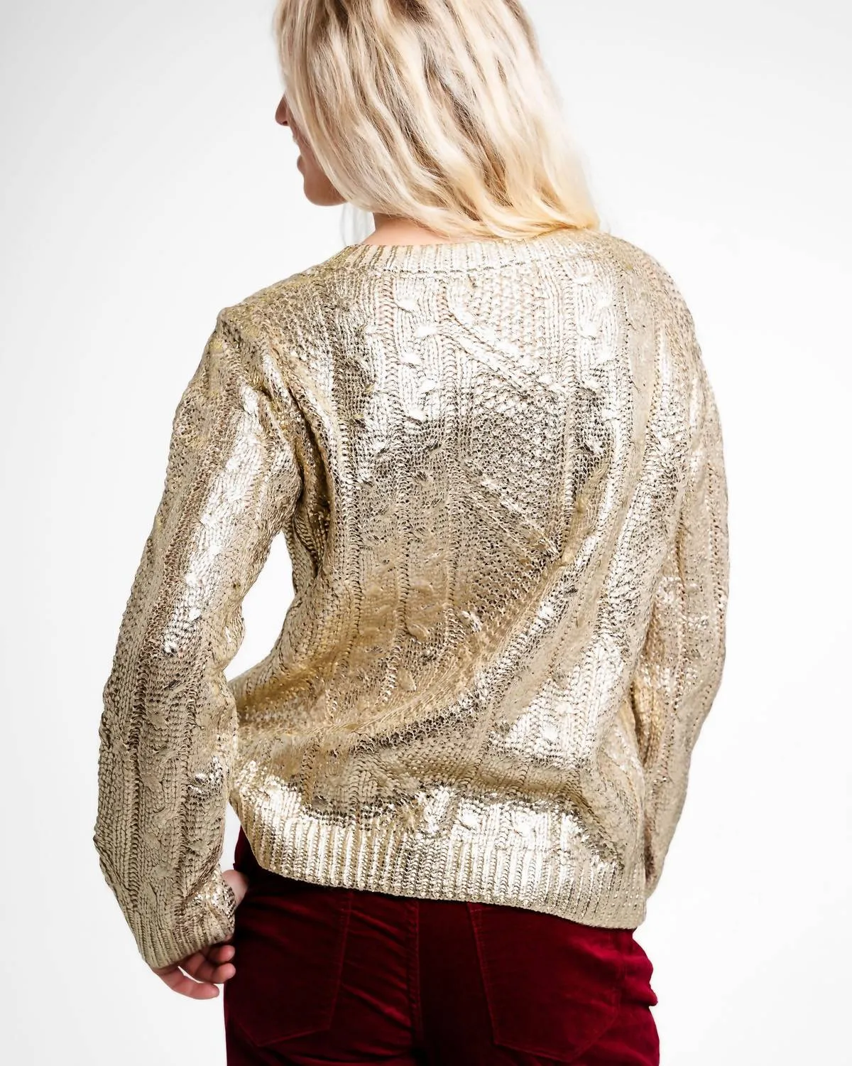 Foiled Cable Sweater In Gold