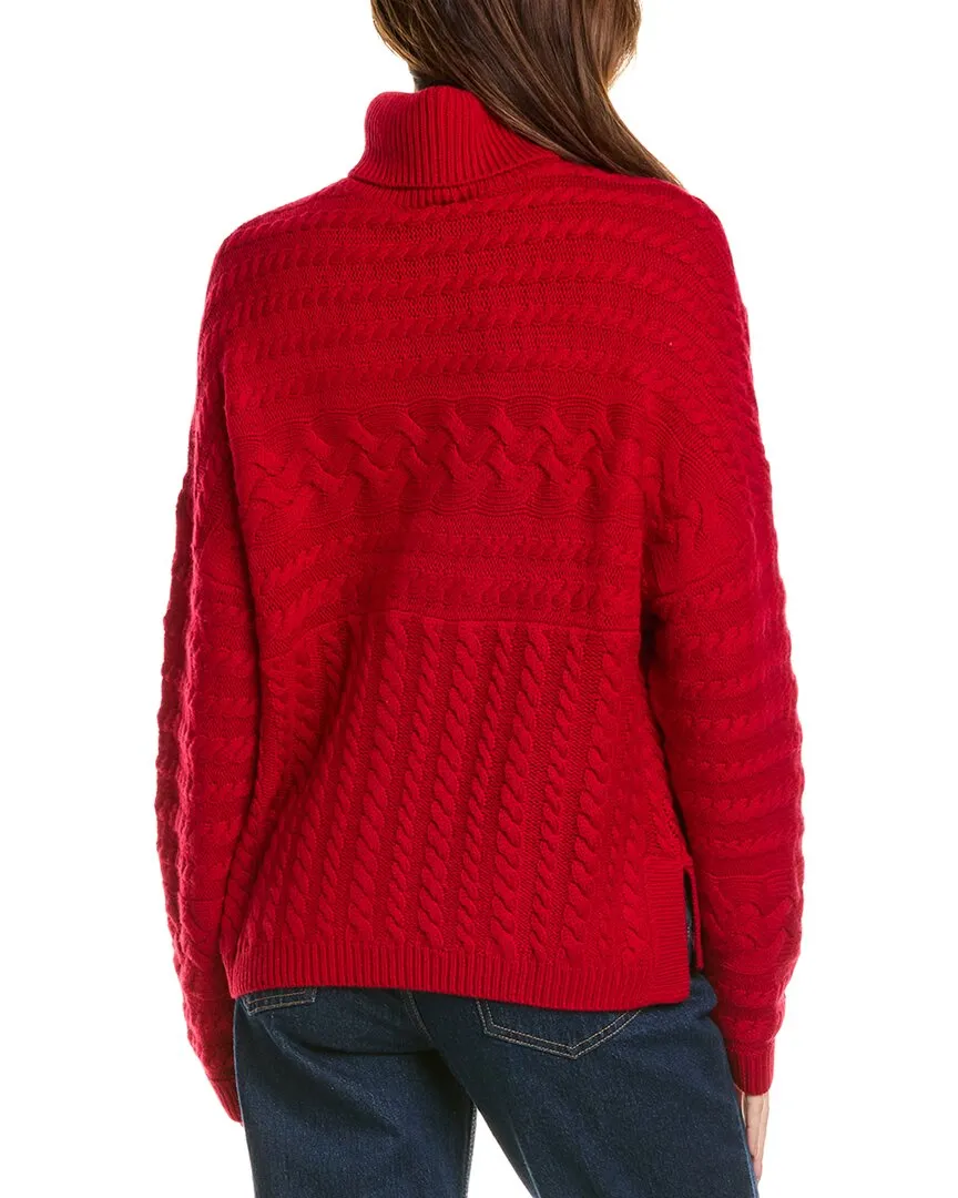 Forte Cashmere Luxe Cable Turtleneck Wool & Cashmere-Blend Sweater