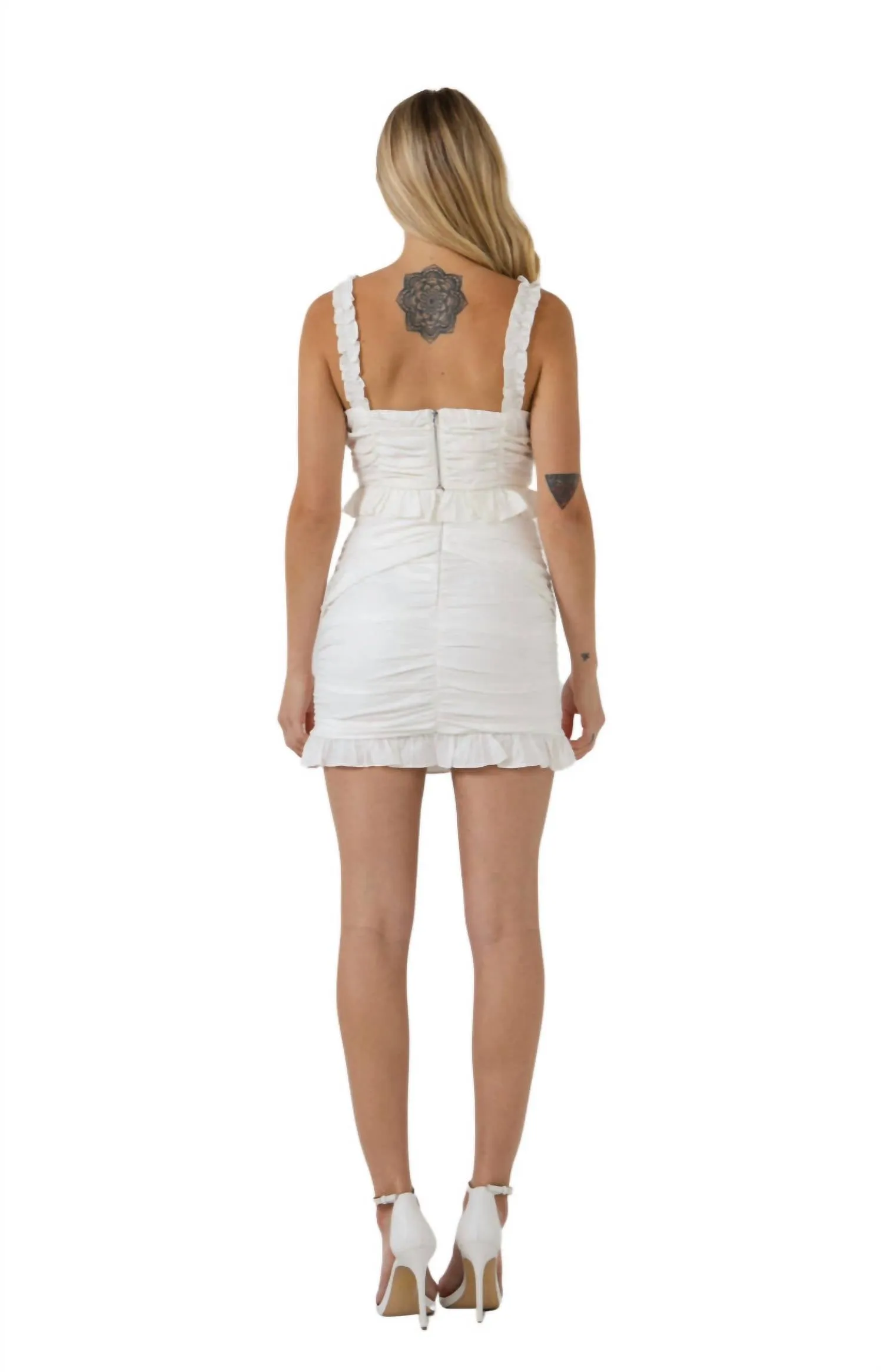 Front Ruffle Ruched Skirt In White