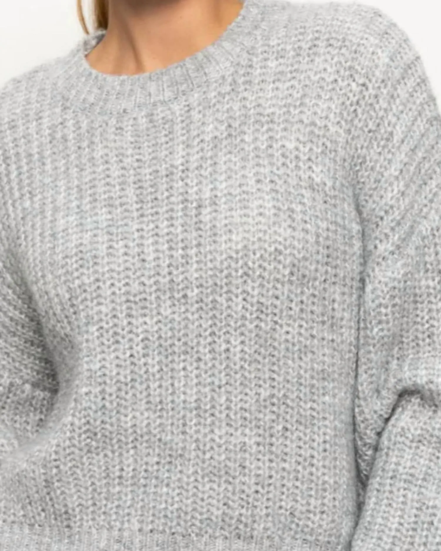 Fuzzy Volume Sleeve Heather Sweater In Grey