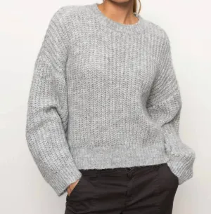 Fuzzy Volume Sleeve Heather Sweater In Grey