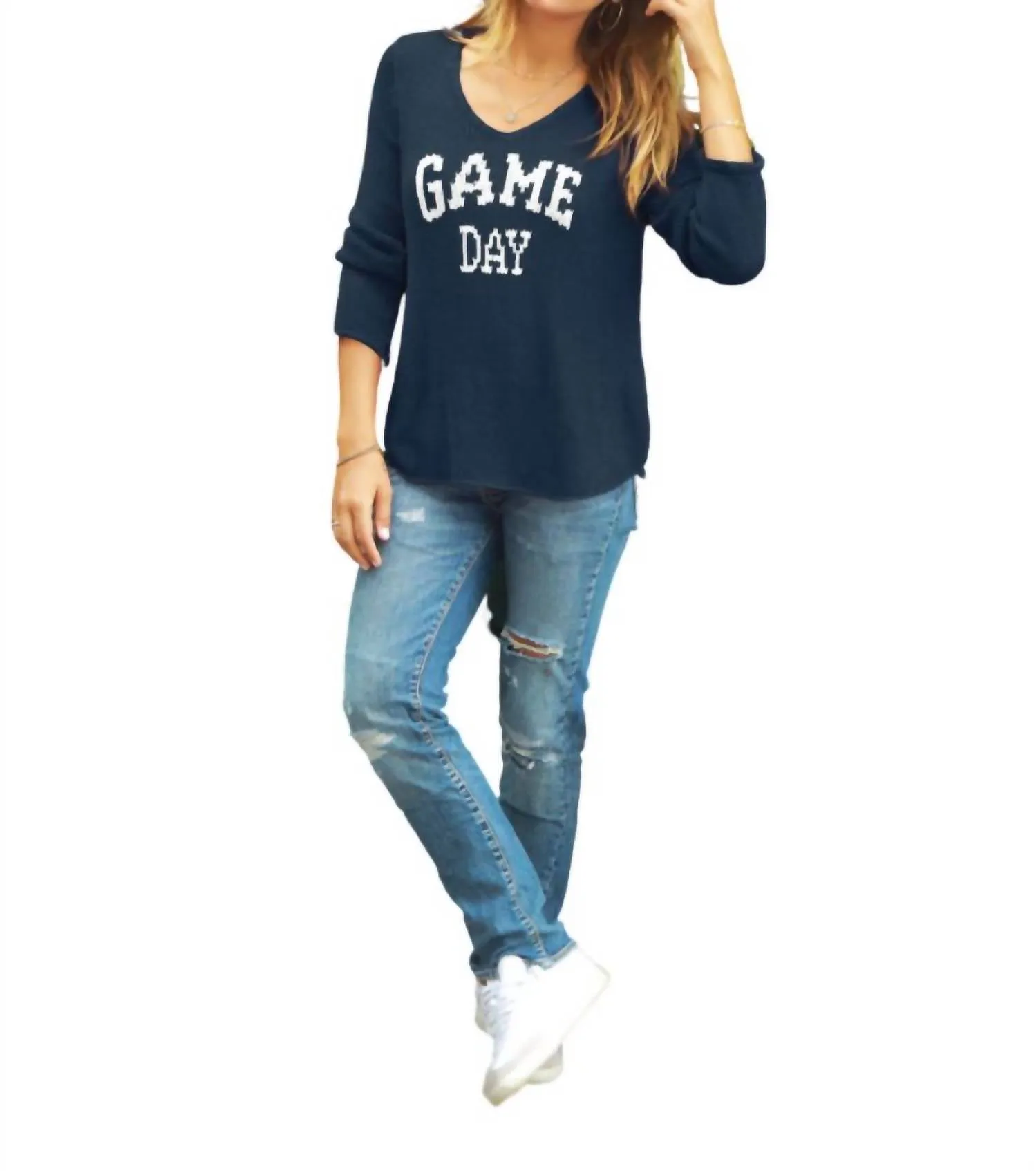 Game Day Sweater In Highline Blue/breaker White