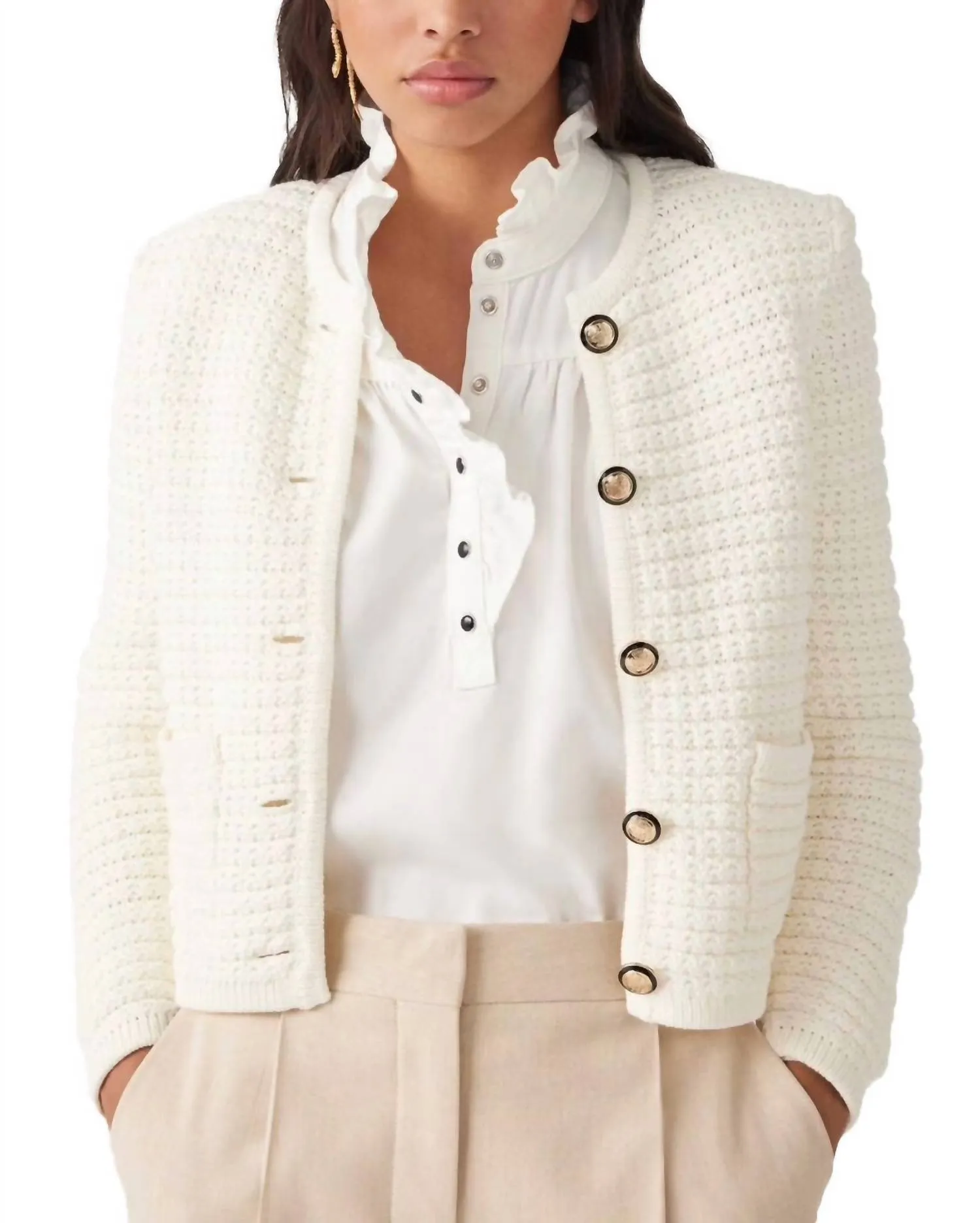 Gaspard Button Front Cardigan In Ecru