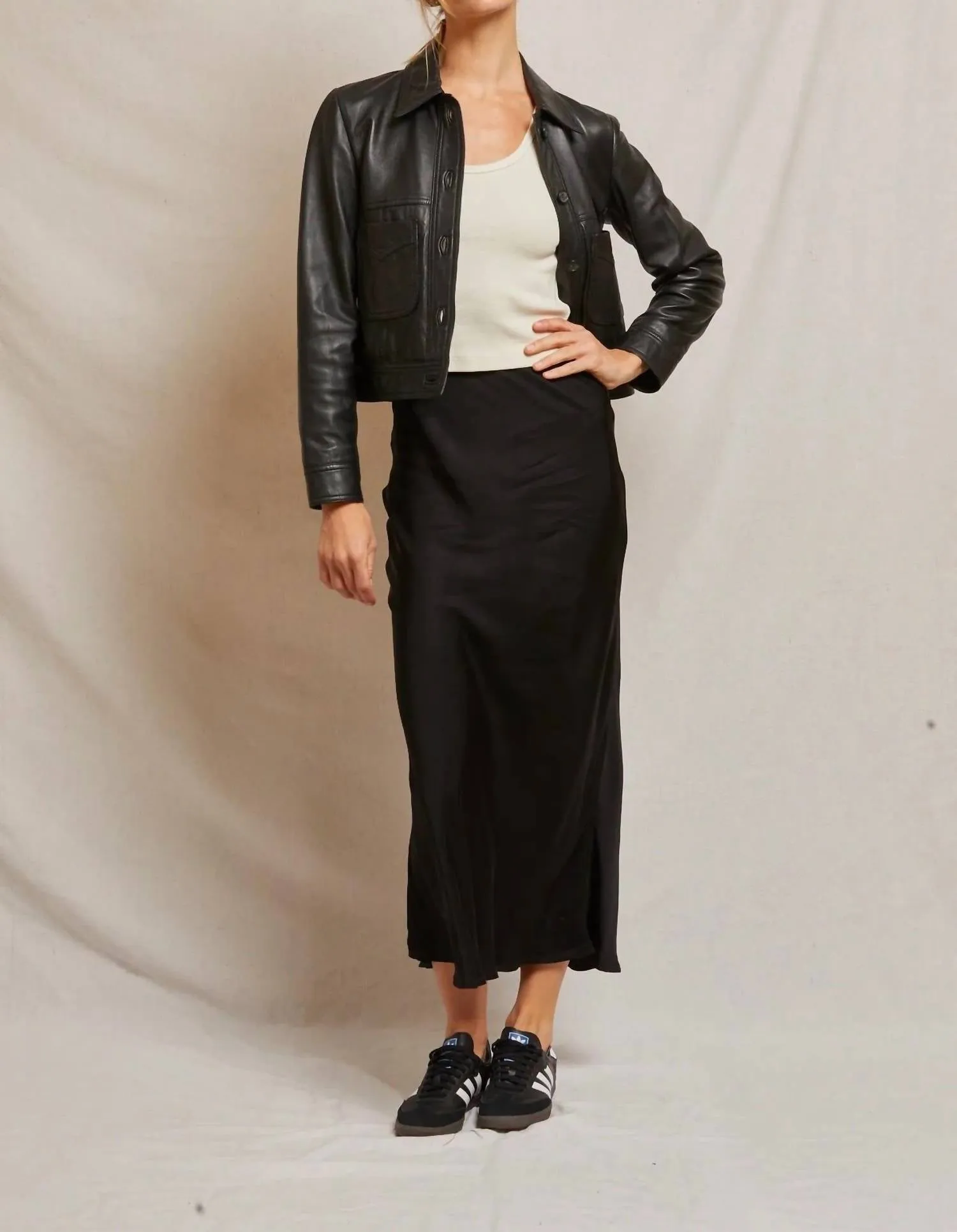 Genevieve Satin Slip Skirt In Black
