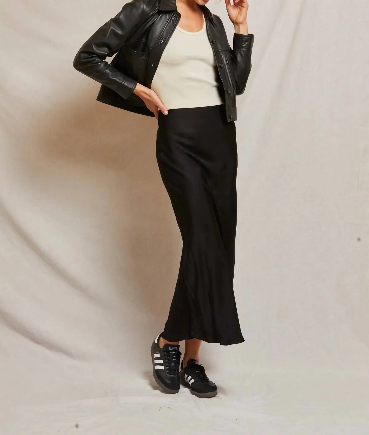 Genevieve Satin Slip Skirt In Black