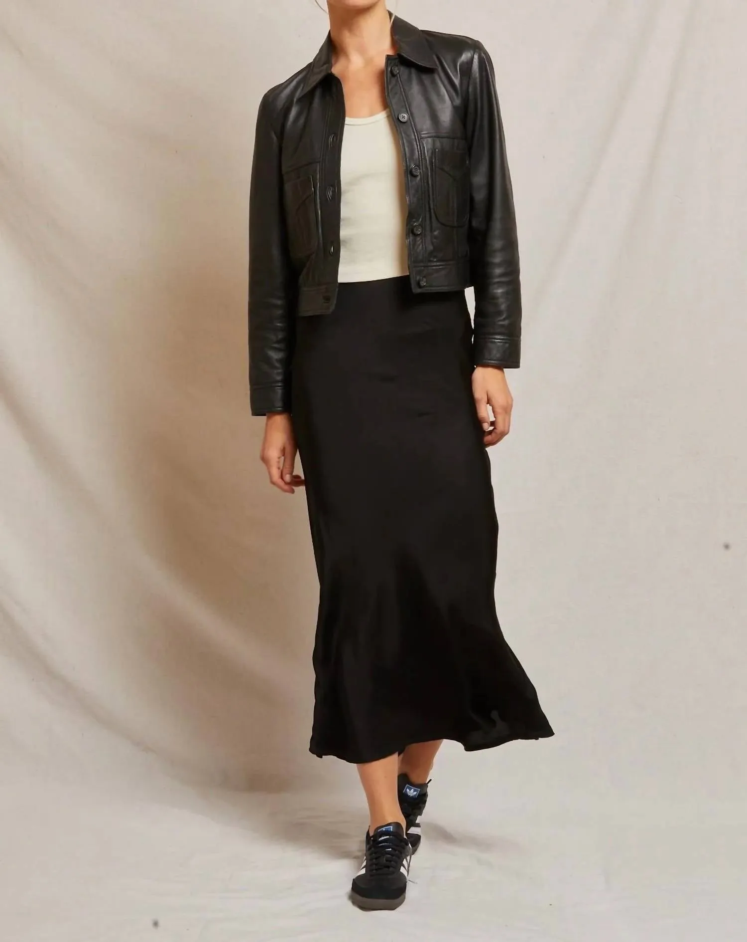 Genevieve Satin Slip Skirt In Black