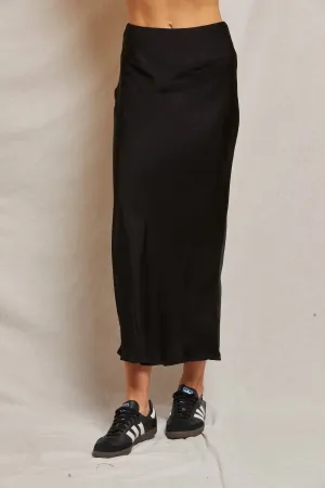 Genevieve Satin Slip Skirt In Black