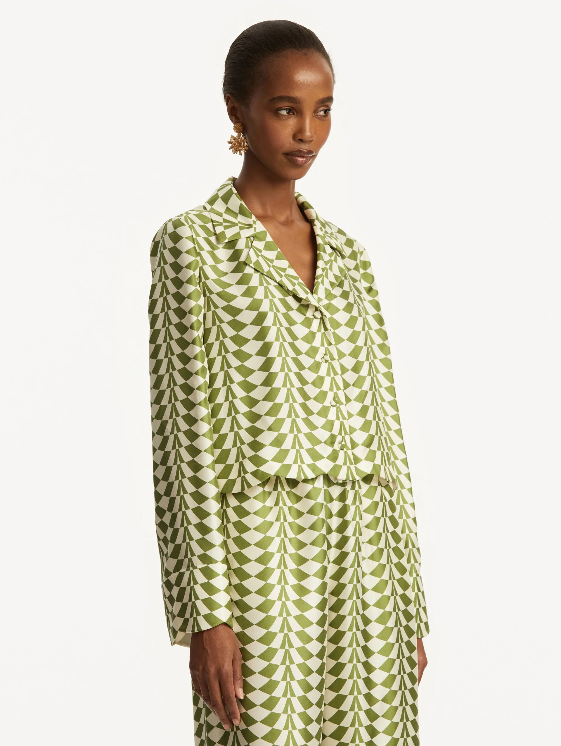 Geo Silk Twill Blouse