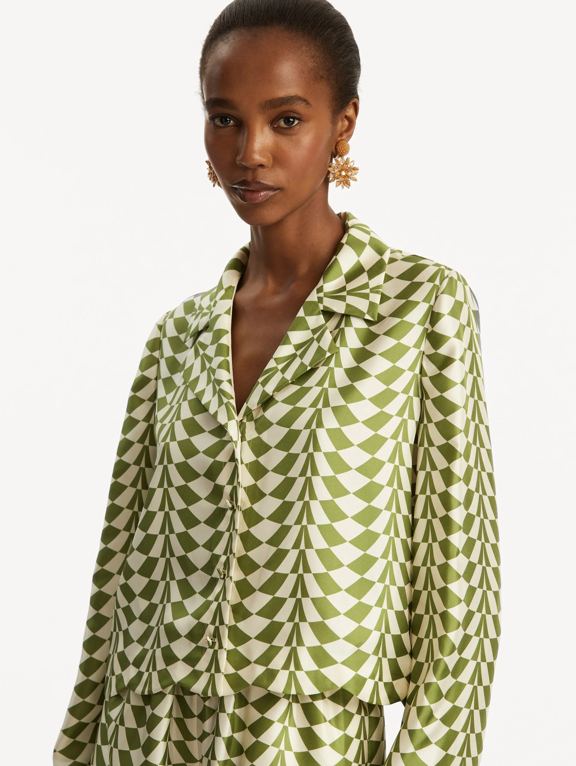 Geo Silk Twill Blouse