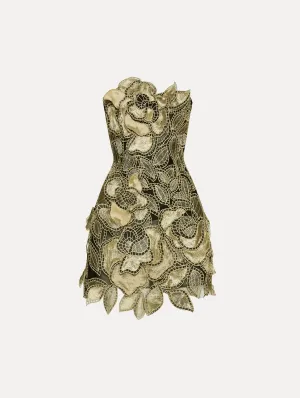Gold Foil Rose Appliqu Dress