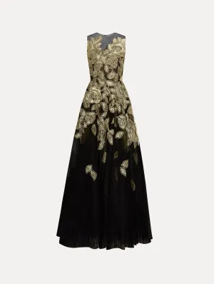 Gold Foil Rose Appliqu Gown