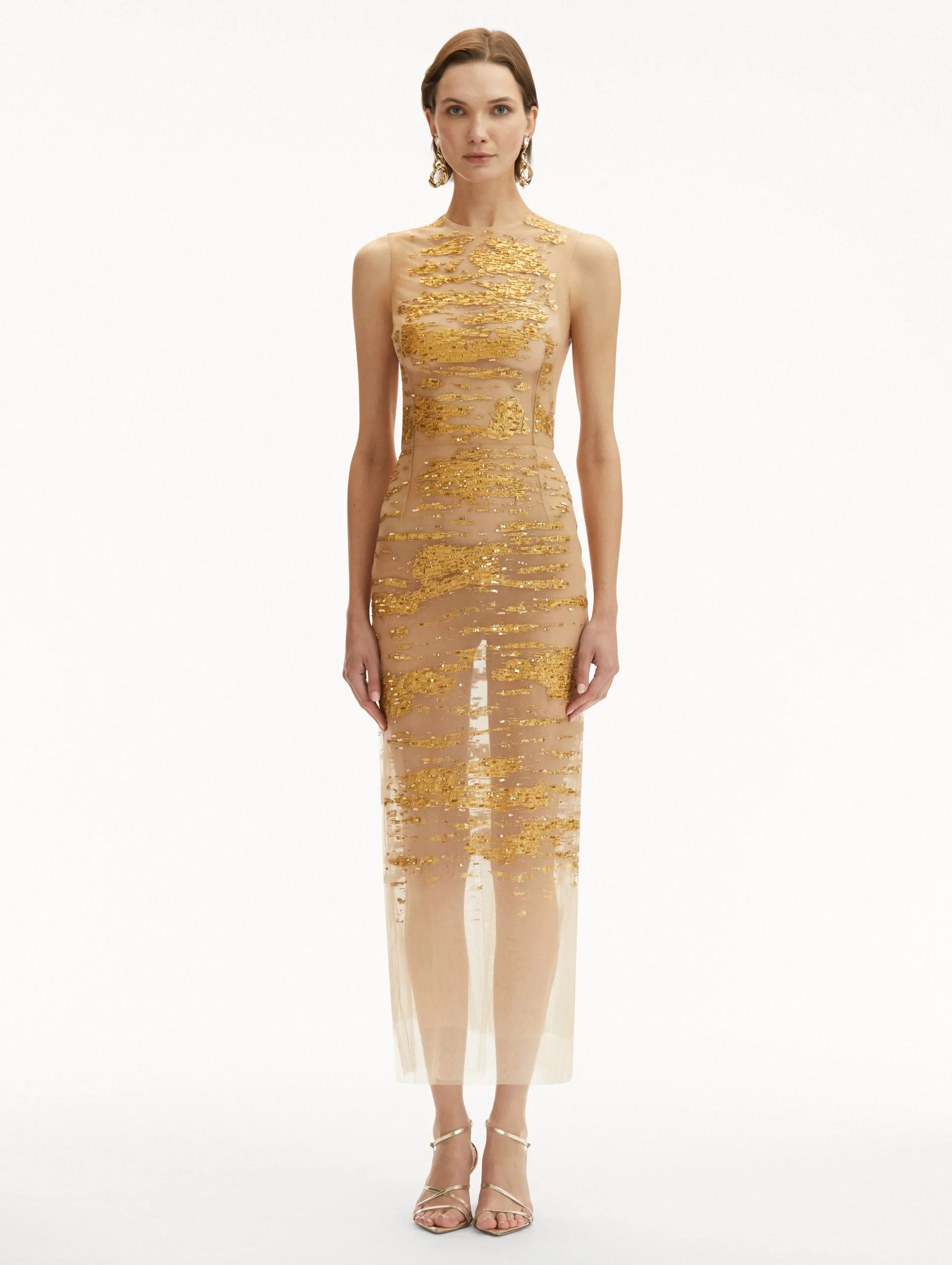 Gold Foil Sequin Embroidered Dress