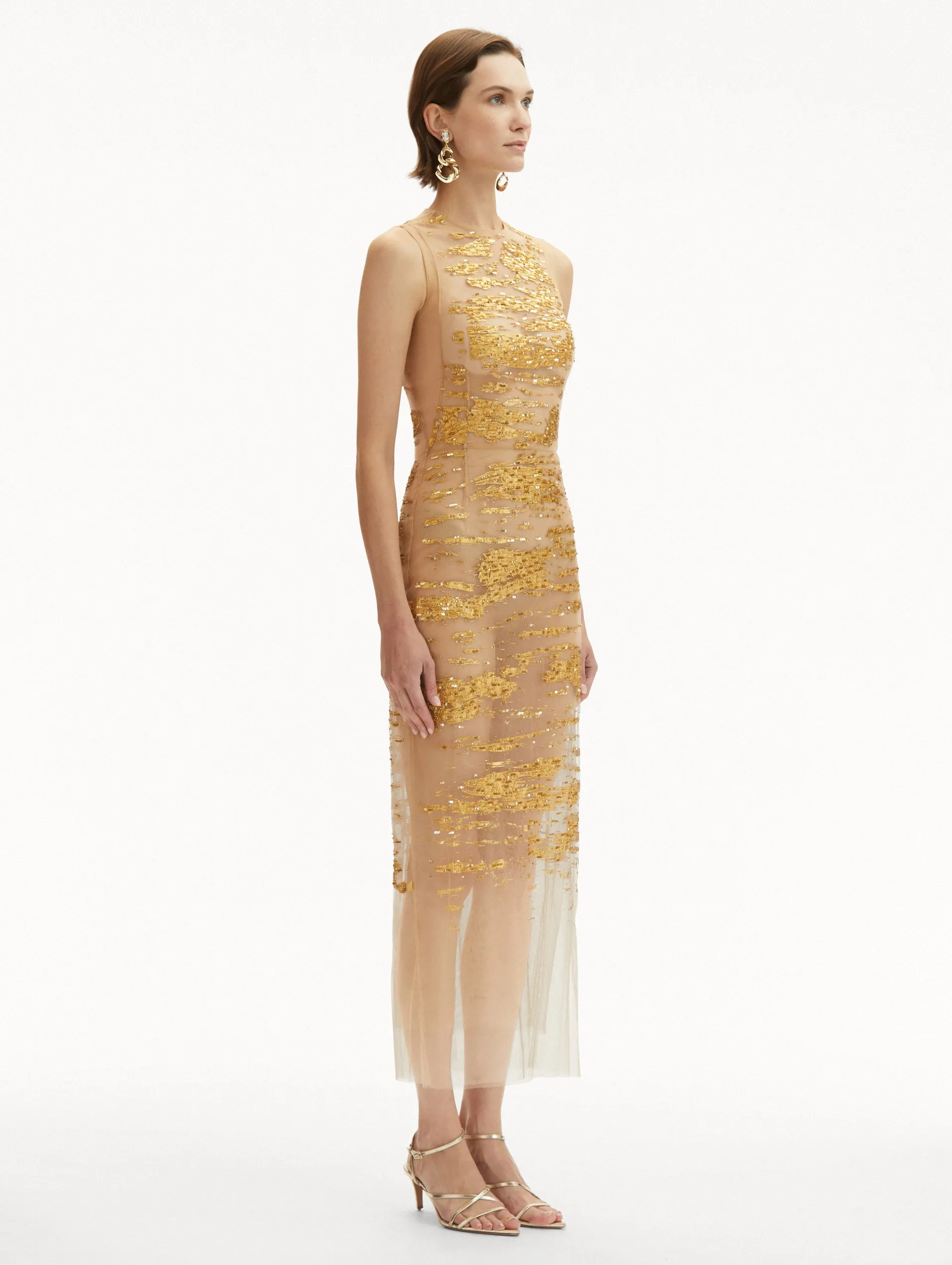Gold Foil Sequin Embroidered Dress
