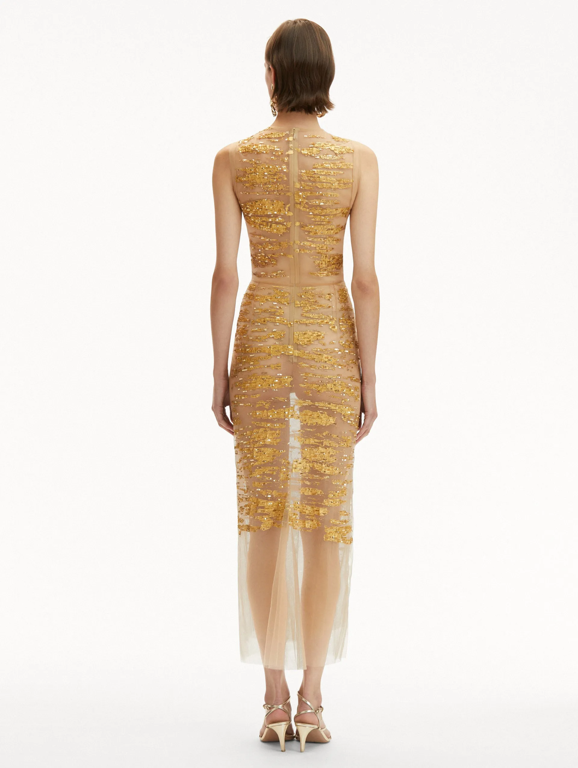 Gold Foil Sequin Embroidered Dress