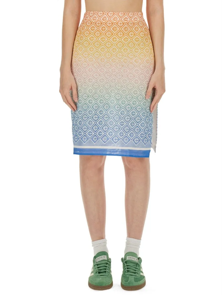 Gradient Geometric Midi Skirt
