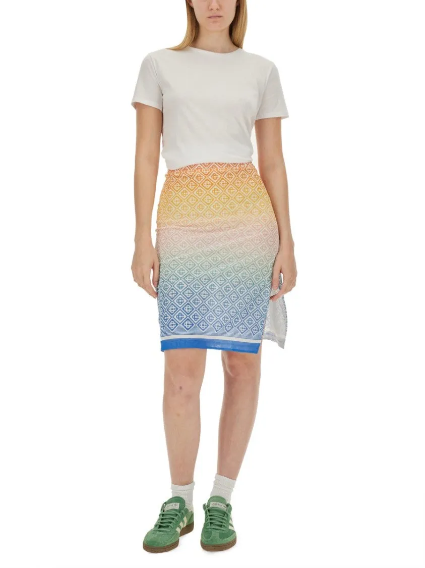 Gradient Geometric Midi Skirt