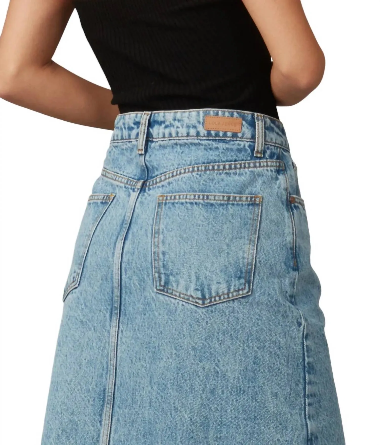 Halston Denim Maxi Skirt With Front Slit In Vintage Ice Blue