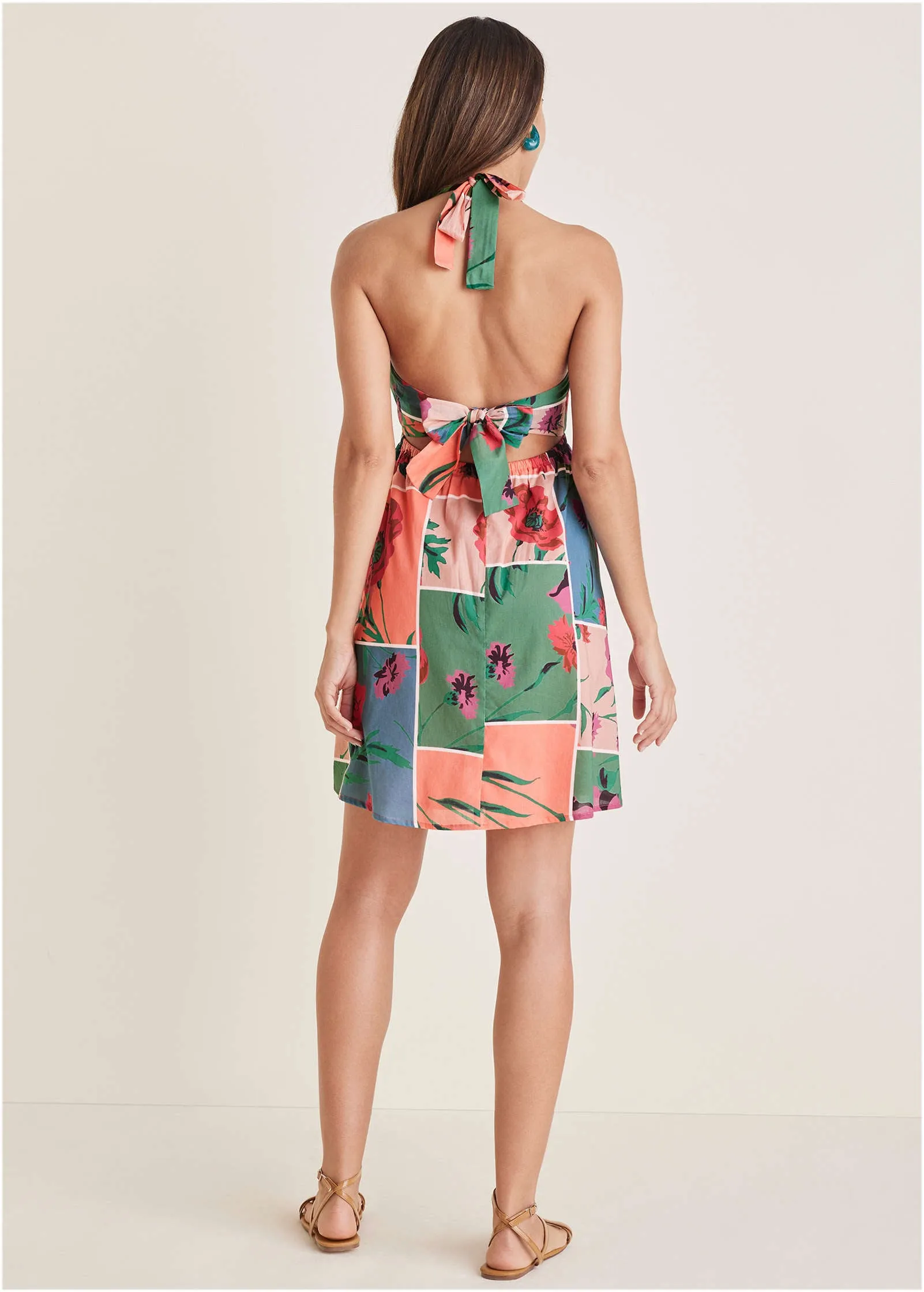 Halter Mini Dress - Patchwork Bouquet
