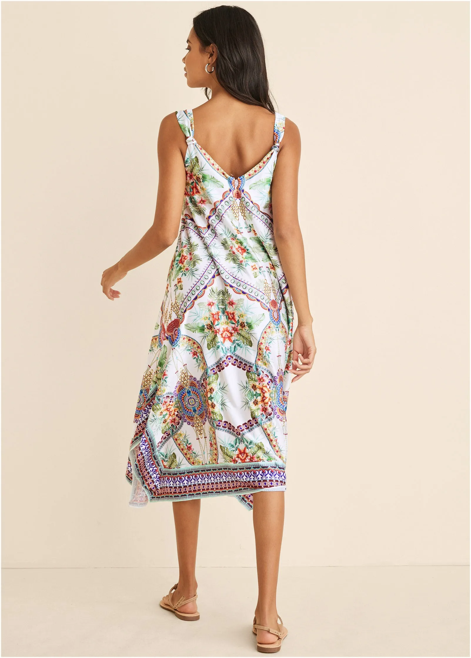 Handkerchief Hem Midi Dress - Tropical Status Border
