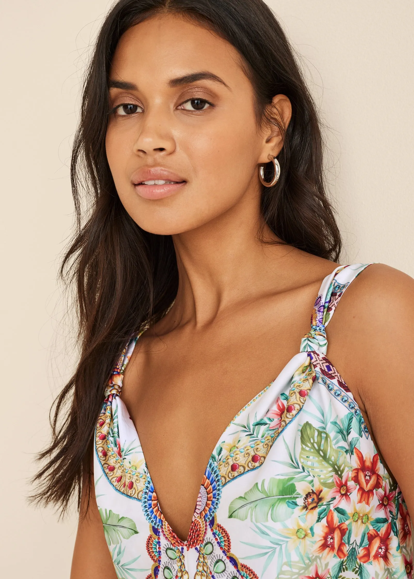 Handkerchief Hem Midi Dress - Tropical Status Border