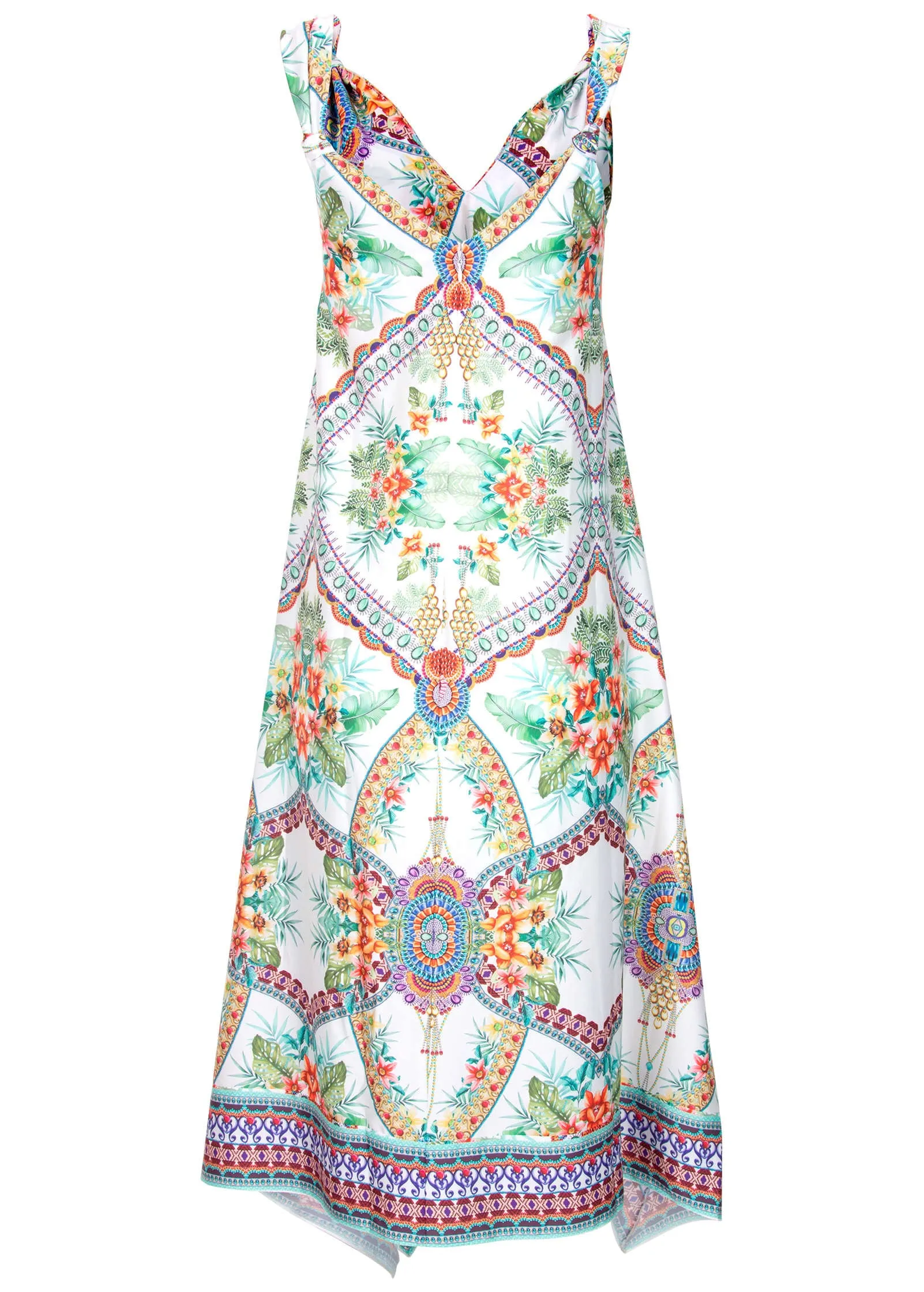 Handkerchief Hem Midi Dress - Tropical Status Border