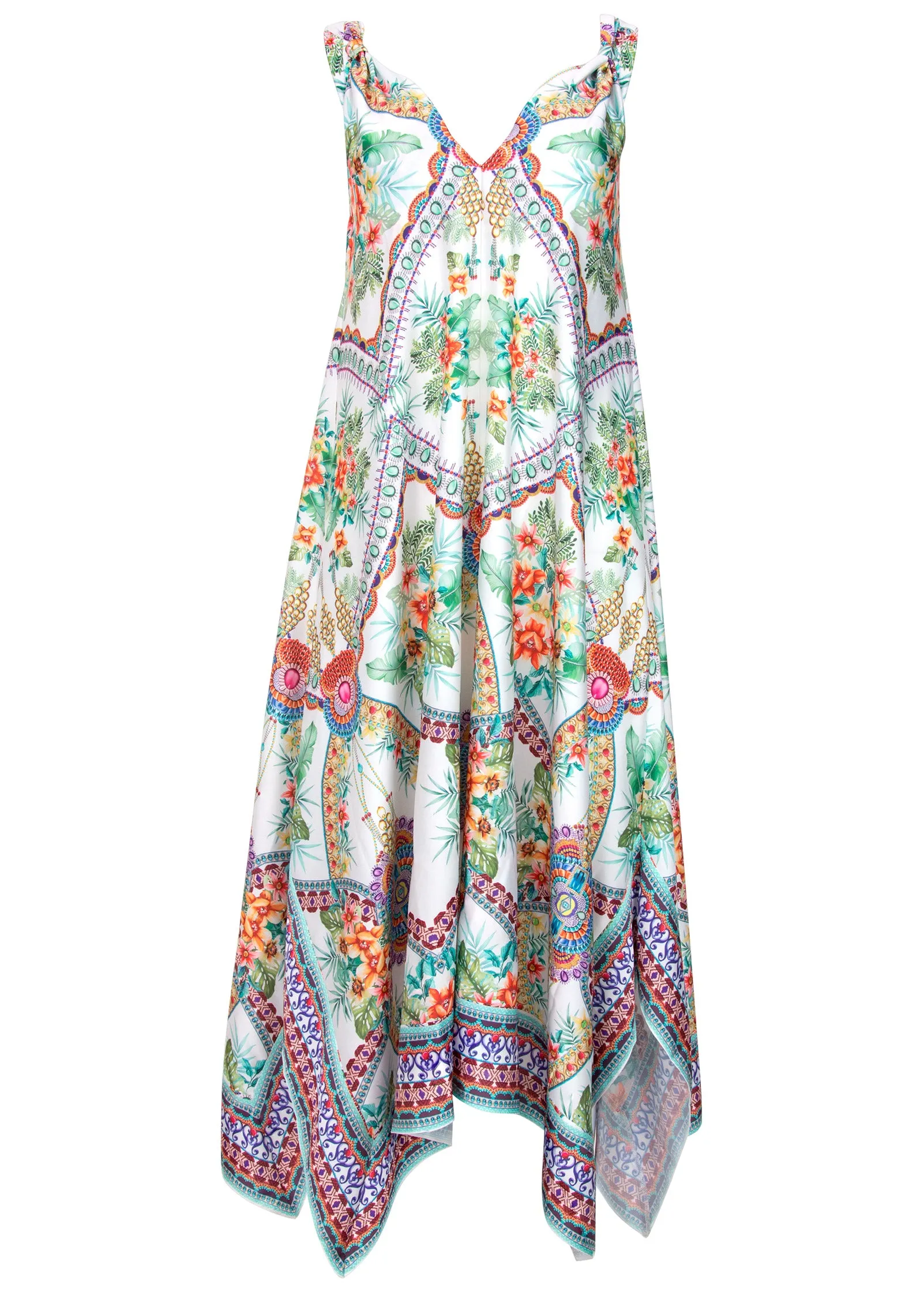 Handkerchief Hem Midi Dress - Tropical Status Border