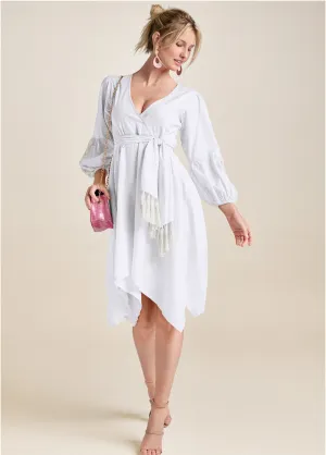 Handkerchief Hem Midi Dress - White