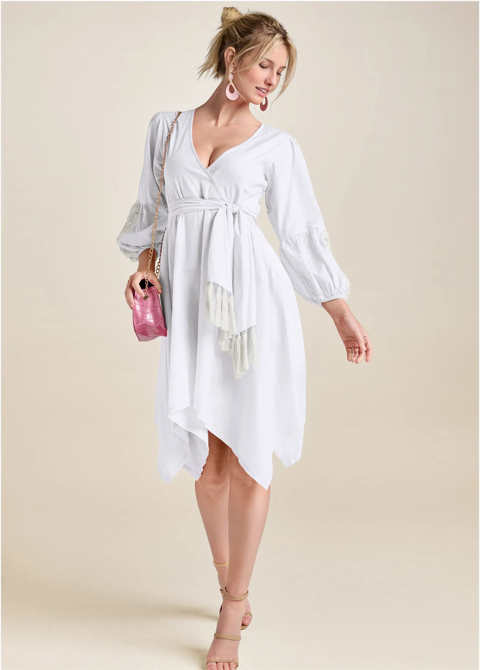 Handkerchief Hem Midi Dress - White