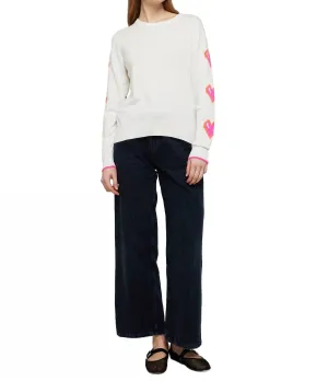 Heart Sleeve Crew Top In Ice Water/neon Pink