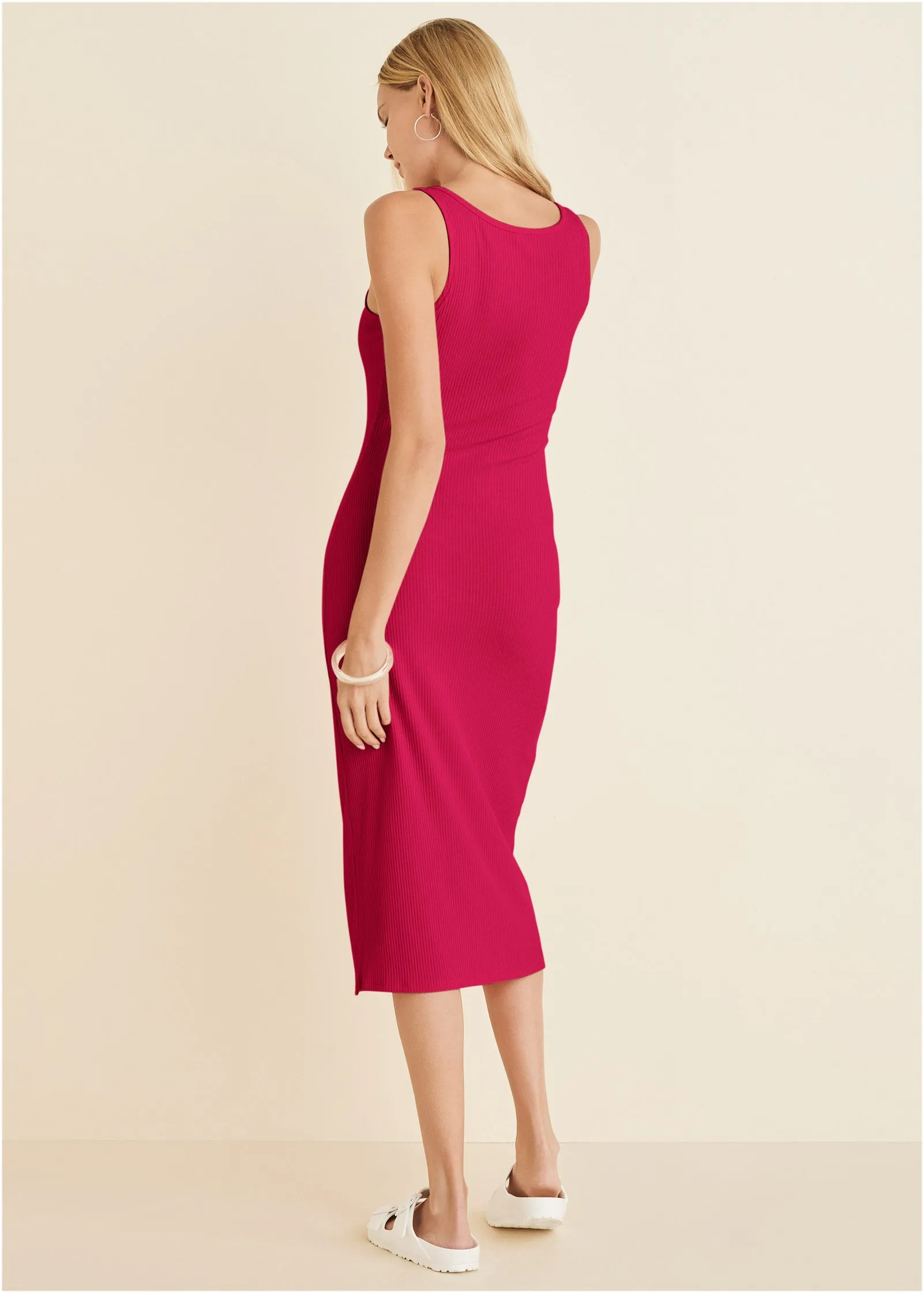 Henley Midi Dress - Dark Pink