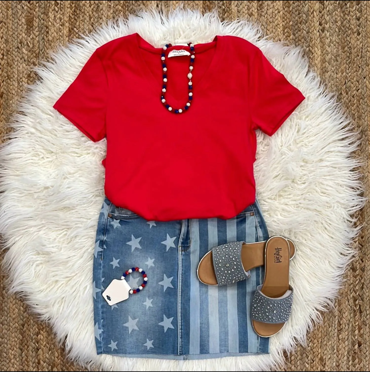 Hi-Waist Bleached Stars And Stripes Skirt In Blue