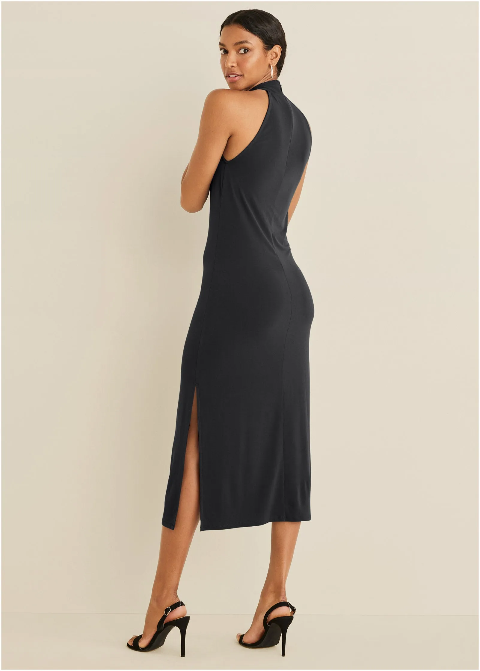 High Neck Midi Dress - Black