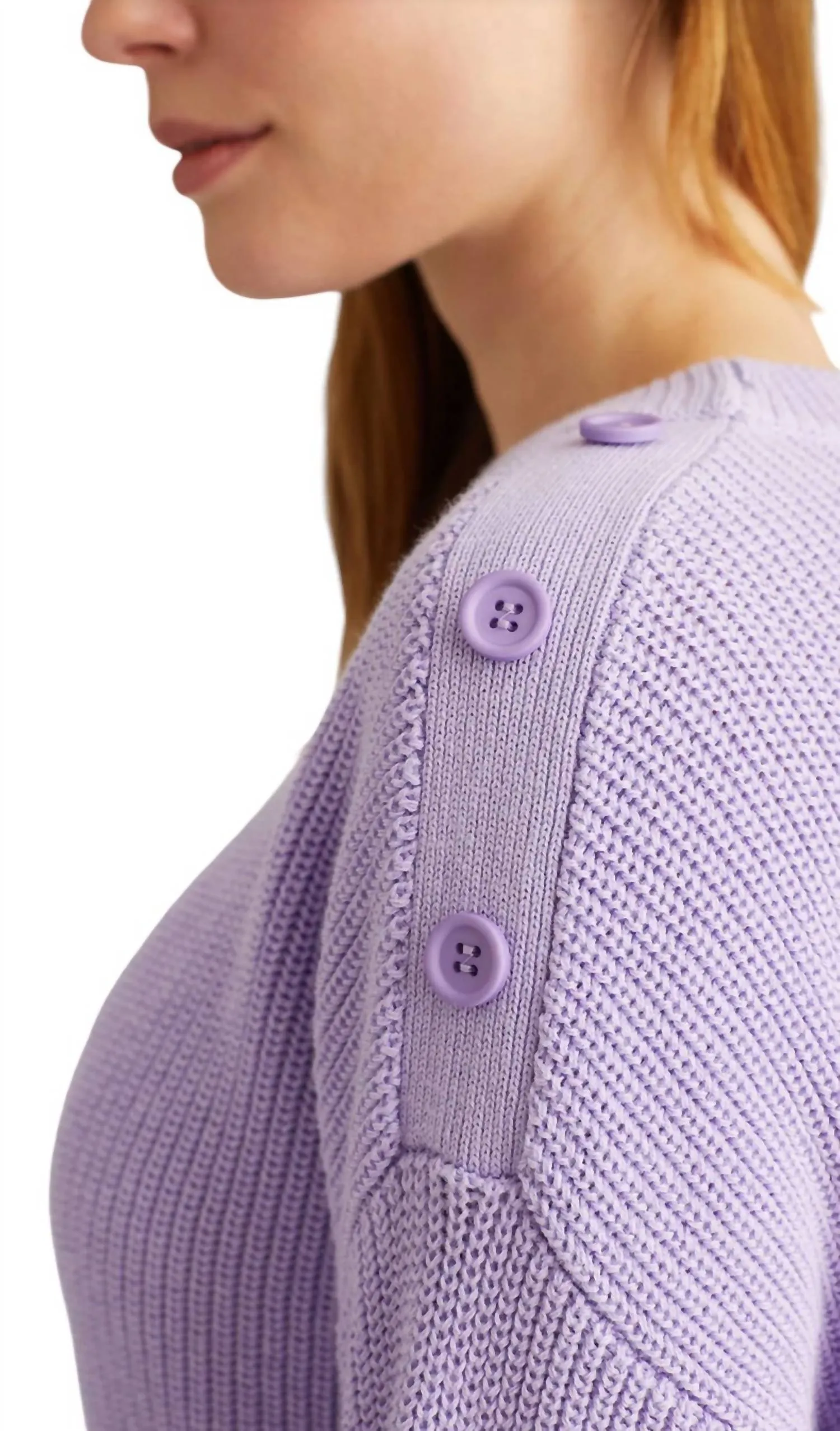 Ida Button Shoulder Solid Pullover In Purple Rose