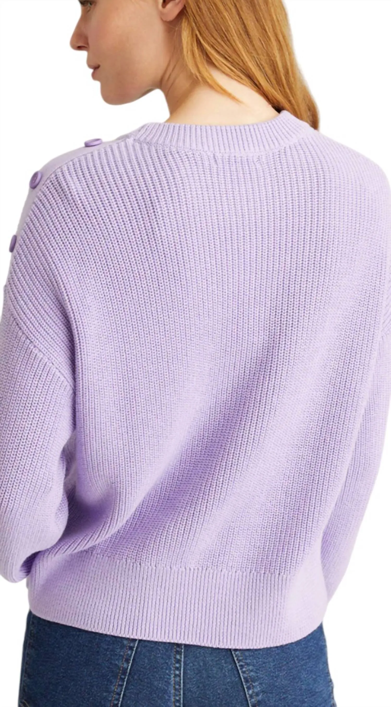 Ida Button Shoulder Solid Pullover In Purple Rose