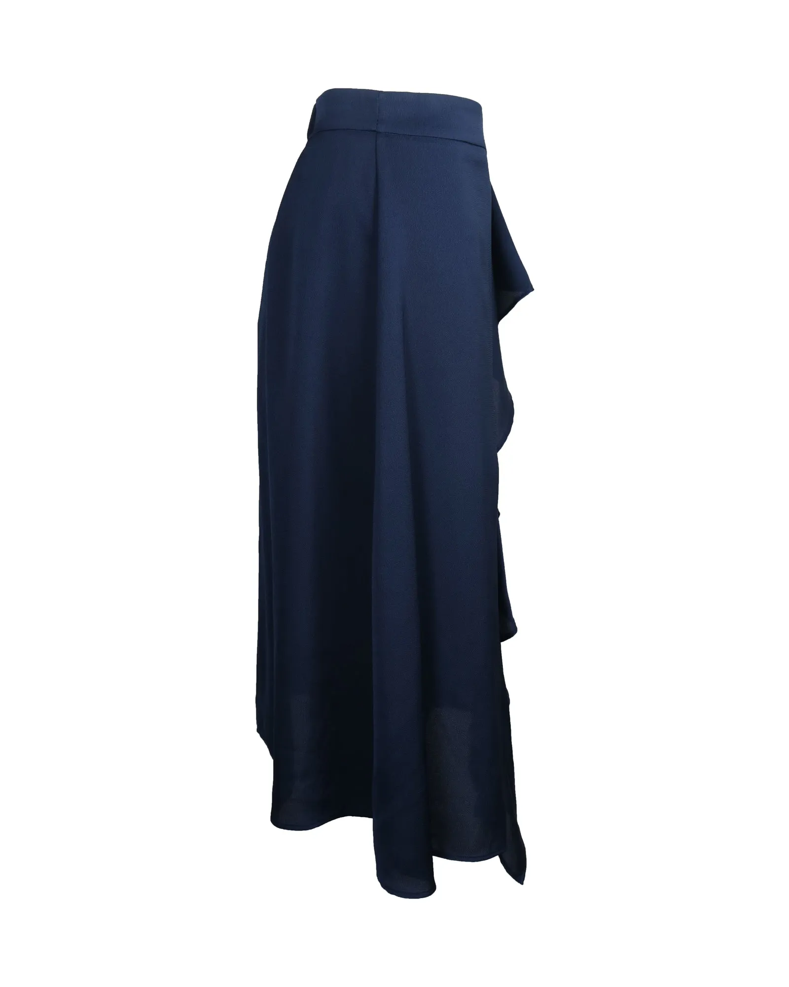Iris & Ink Ruffled Midi Skirt in Navy Blue Polyester