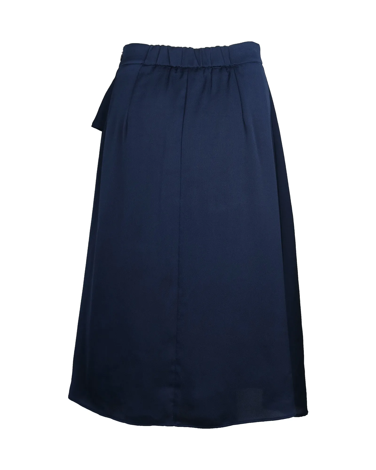 Iris & Ink Ruffled Midi Skirt in Navy Blue Polyester