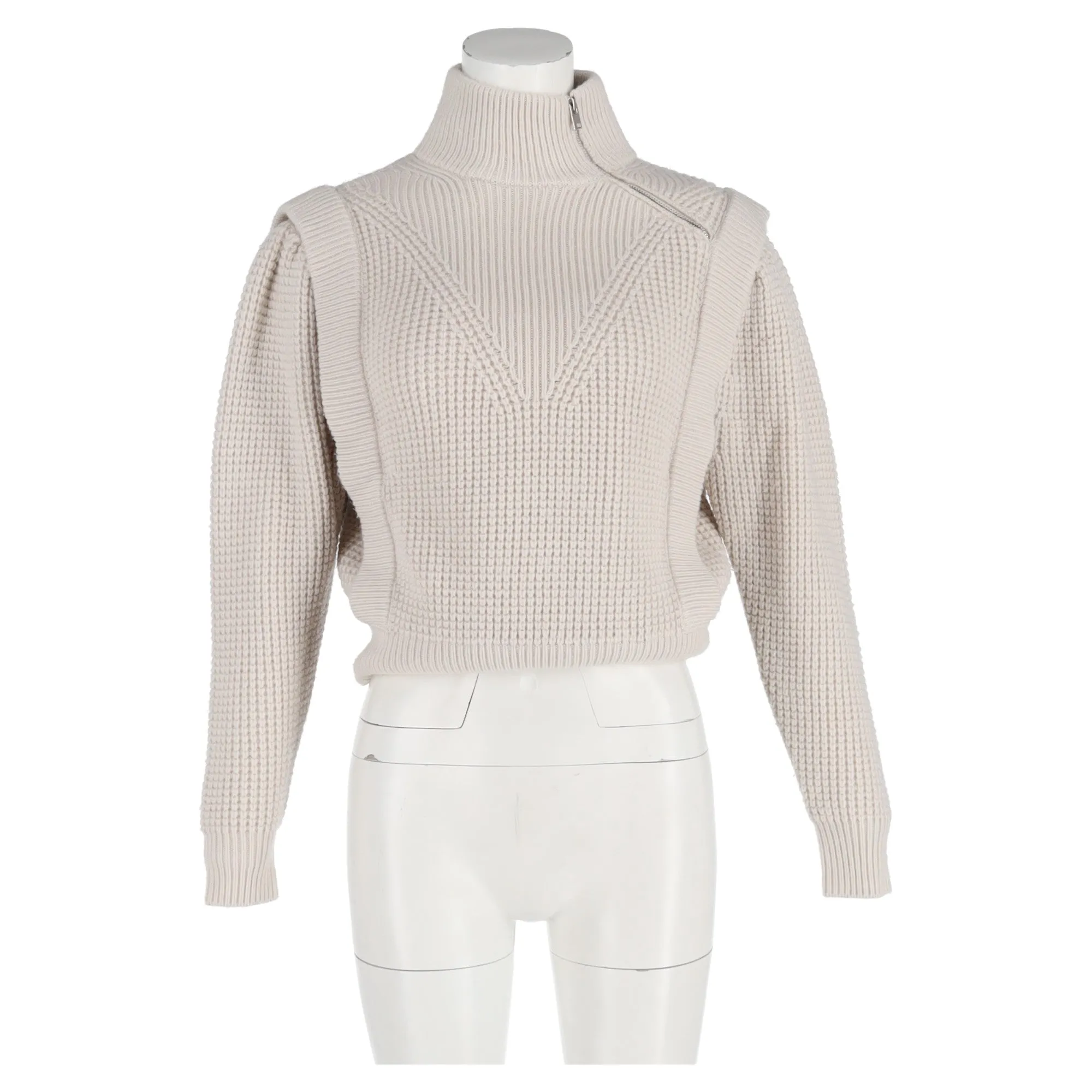 Iro Macky Waffle-Knit Half-Zip Sweater in Cream Acrylic
