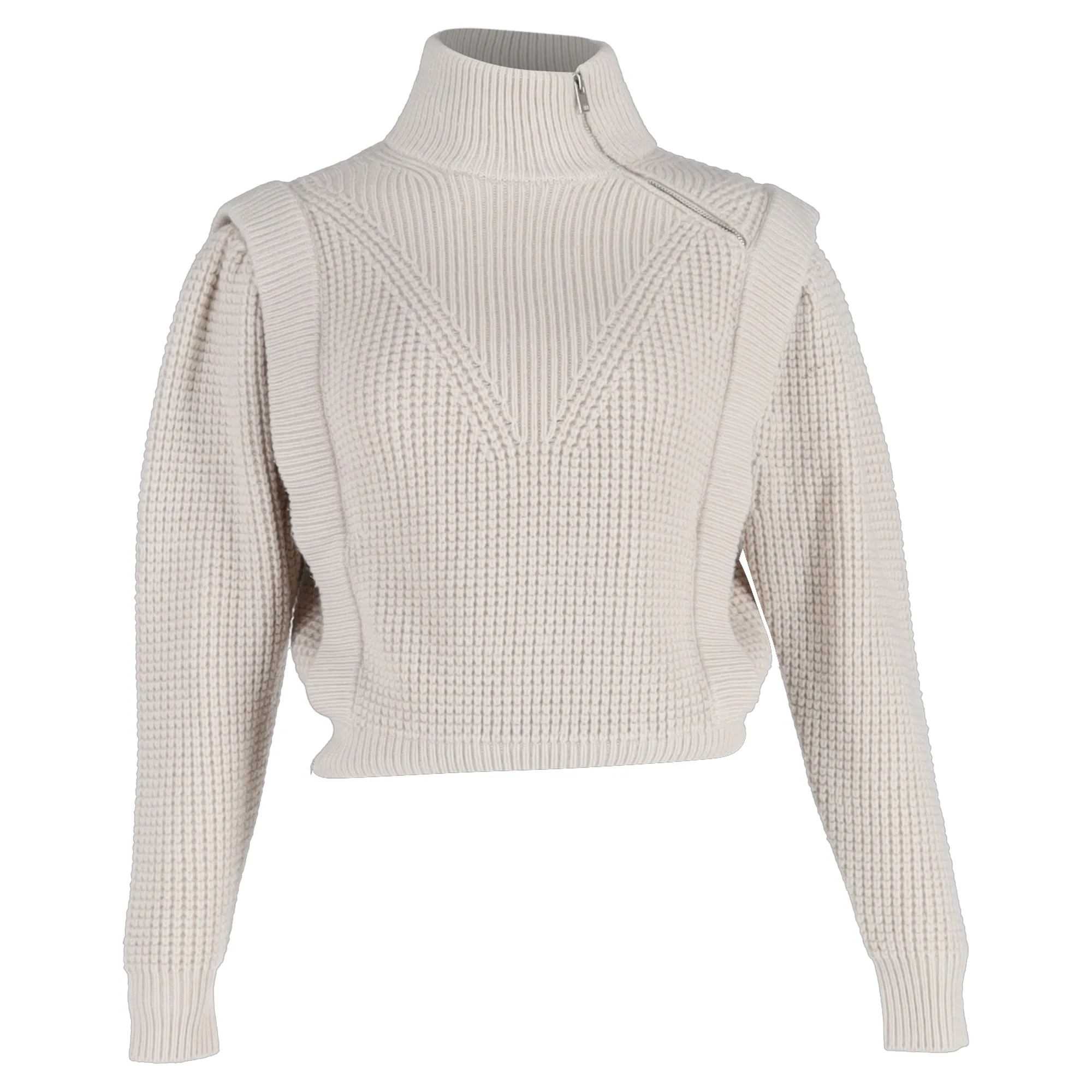 Iro Macky Waffle-Knit Half-Zip Sweater in Cream Acrylic