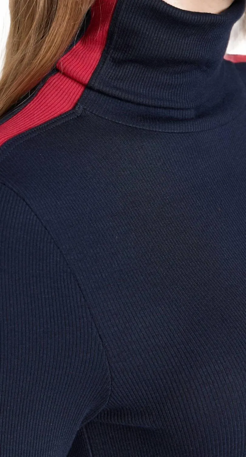 Jackson Rib Turtleneck Top In Navy/ Red
