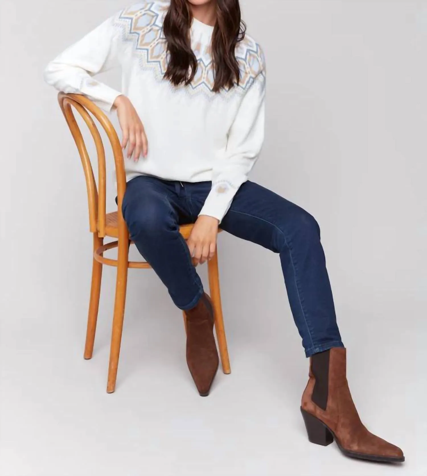 Jacquard Knit Ski Sweater In Natural