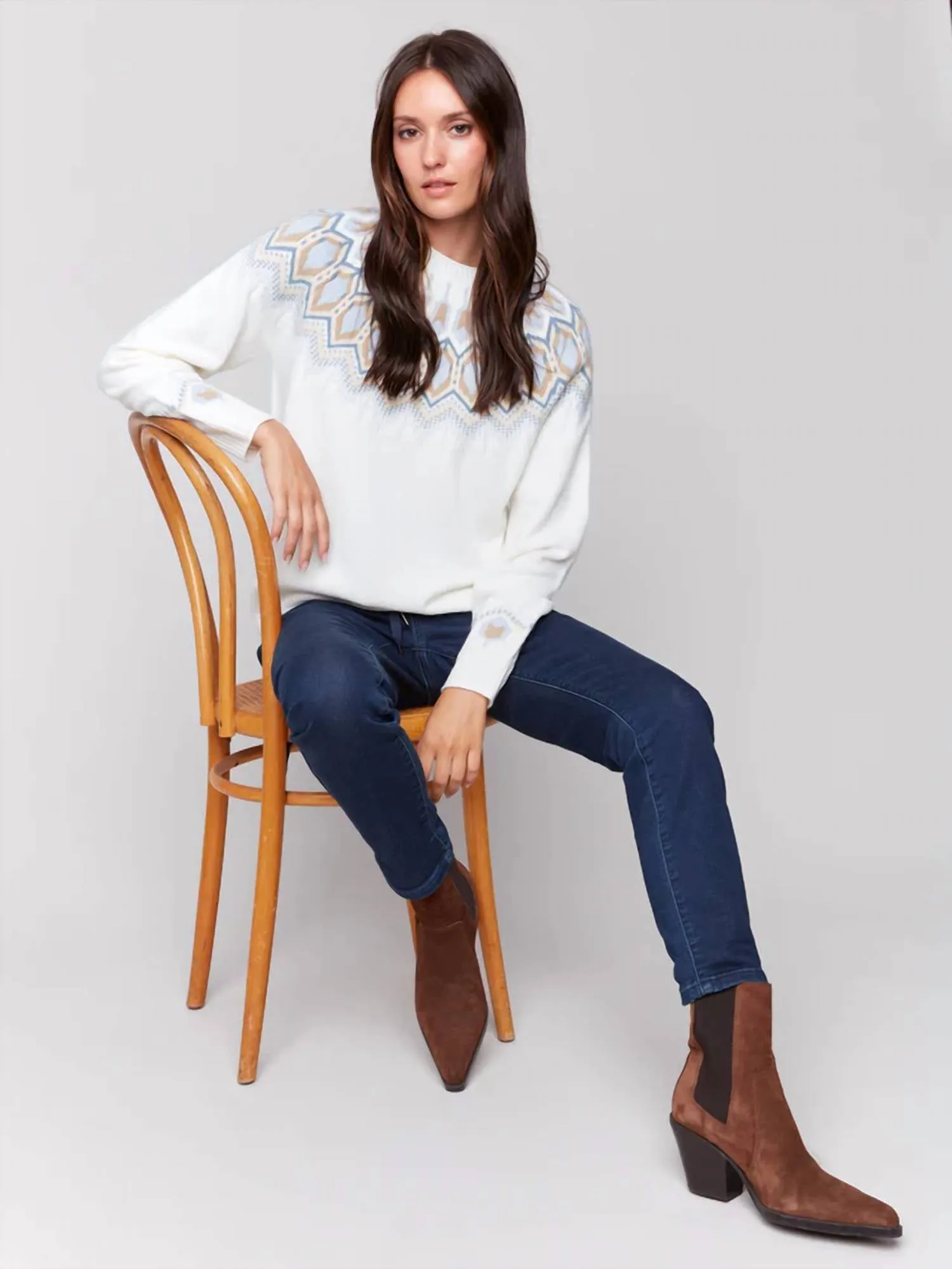 Jacquard Knit Ski Sweater In Natural