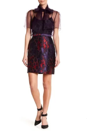 Jacquard Pencil Mini Skirt In Purple, Red