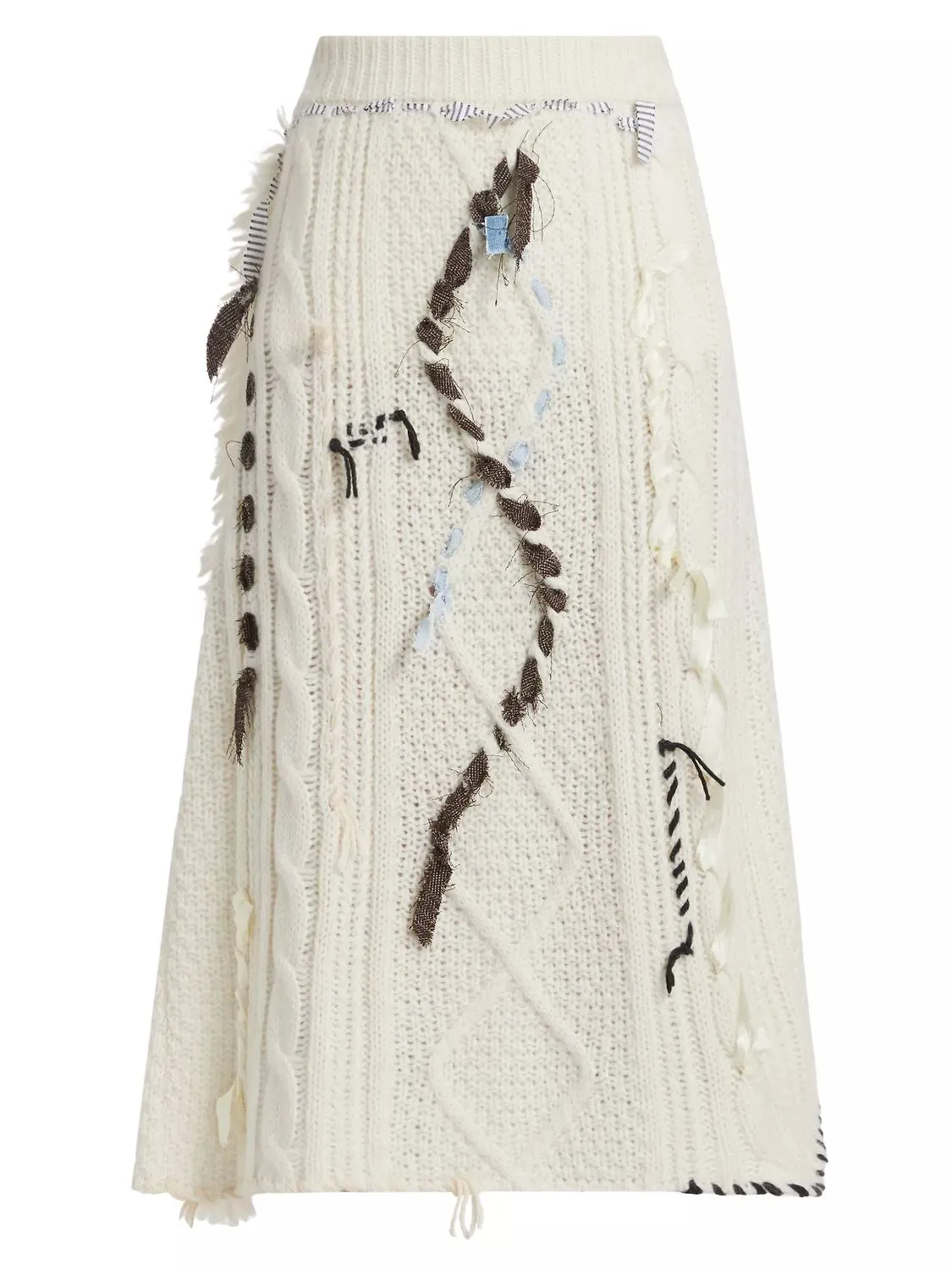 Jade Embellished Cable-Knit Midi-Skirt In Ivory