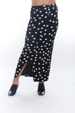 Jane Polka Dot Slit Maxi Skirt In Black Mini Dots