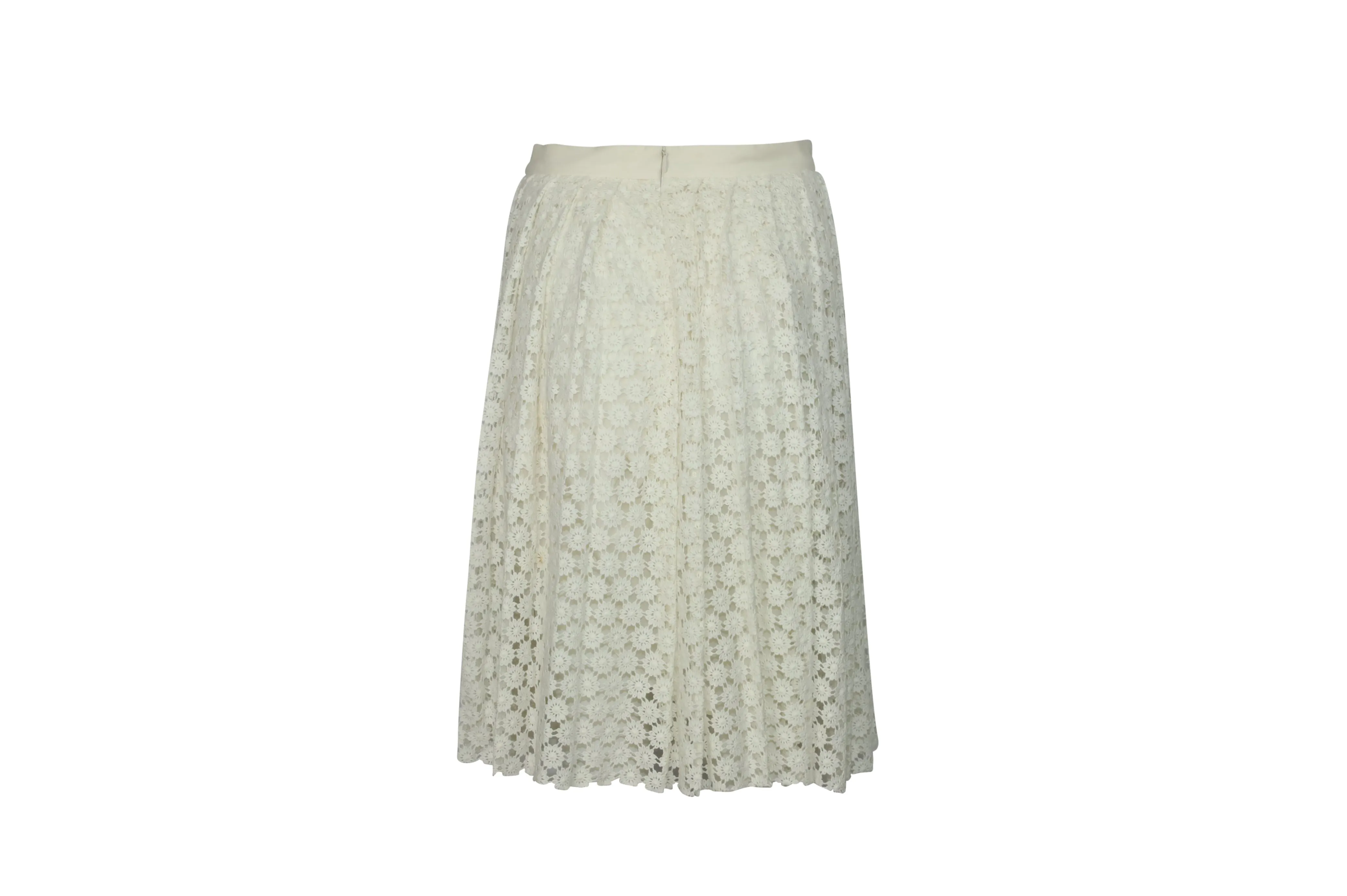 Joseph Pleated Lace Midi Skirt in Cream Cotton